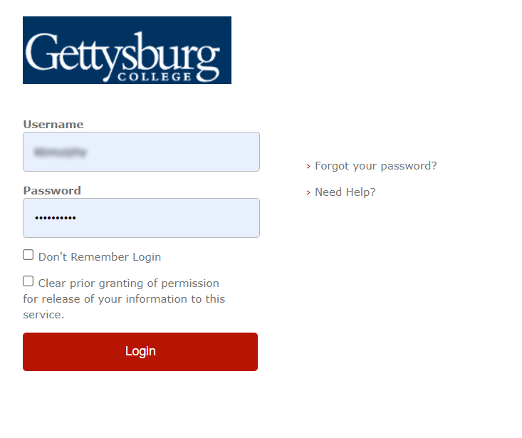 login screen asking for username and password