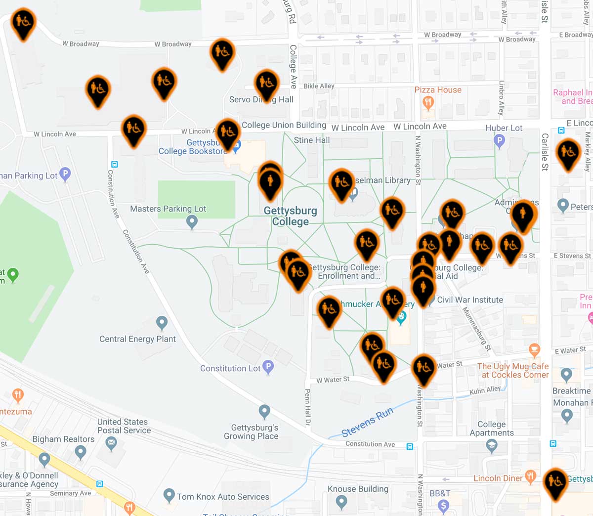 Gender neutral bathroom map of campus