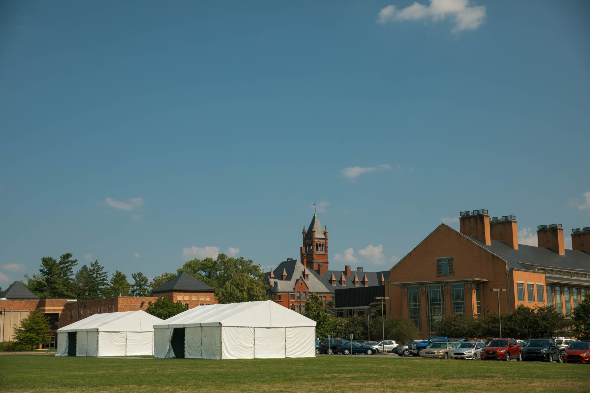 Tents set up in Constitution parking lot