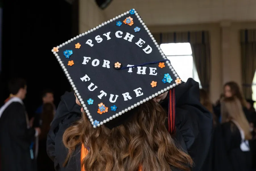 grad cap "psyched for the future"