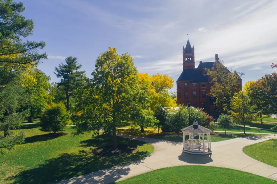 outdoor view of pagoda and glatfelter hall