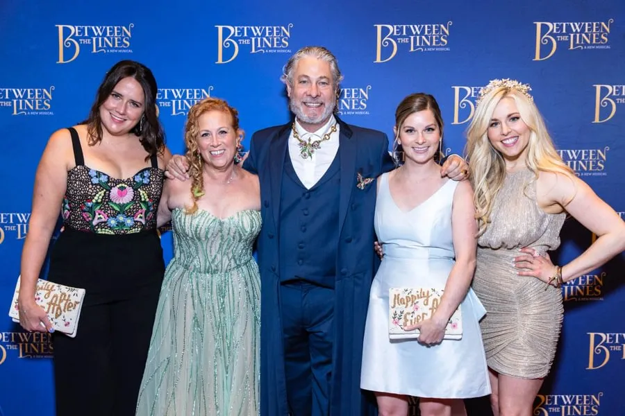 Pictured (L-R): Kate Anderson ’09, Jodi Picoult, Timothy Allen McDonald, Samantha Van Leer, and Elyssa Samsel at the opening of “Between the Lines.”