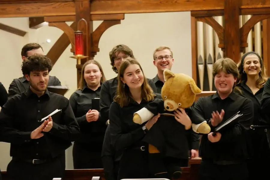 Herbie the teddy bear joined every anniversary tour performance, including St. Andrew’s Lutheran Church.
