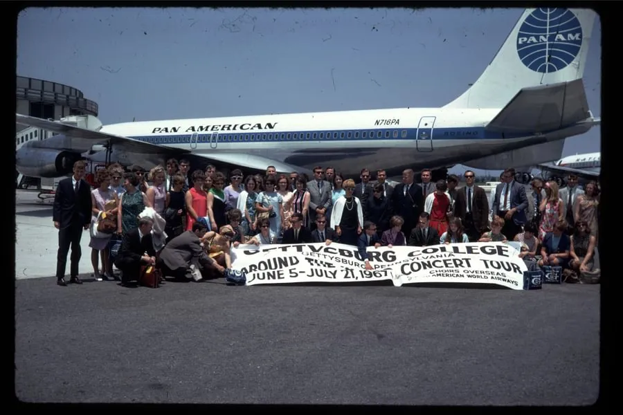 The College Choir embarked on a world tour in 1967, visiting 15 countries over 47 days.