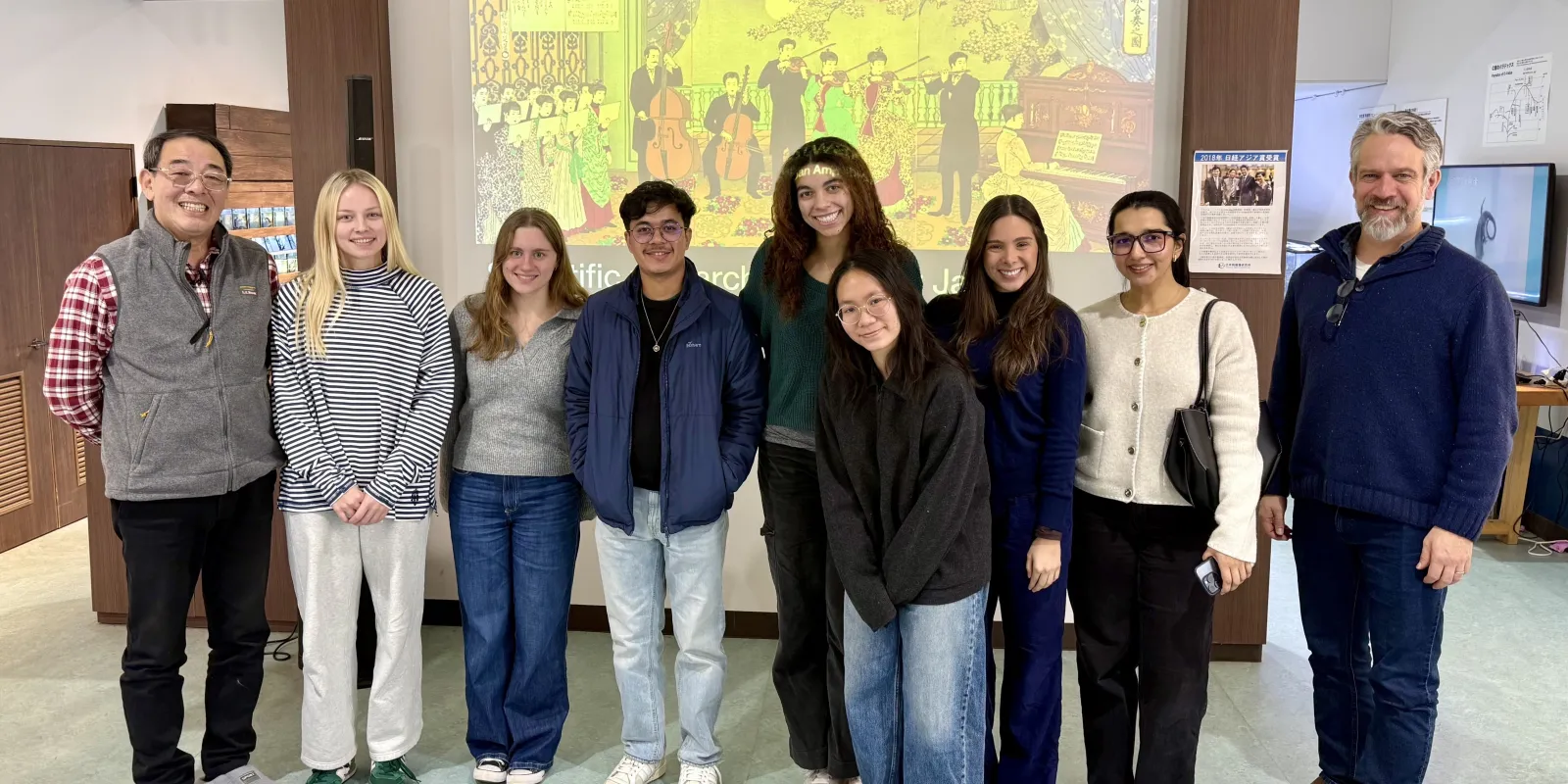 Undergraduate Fellows posing for a group photo with Dr. Naoshi in Japan