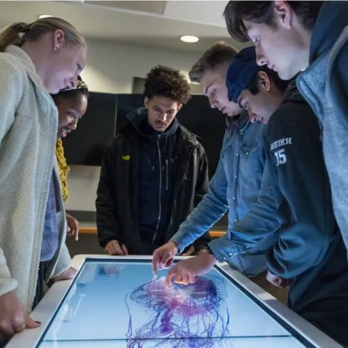 Students looking at a screen