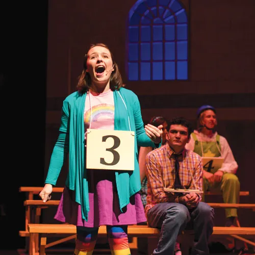 Gettysburg College alumna Phoebe Doscher on-stage during a performance.