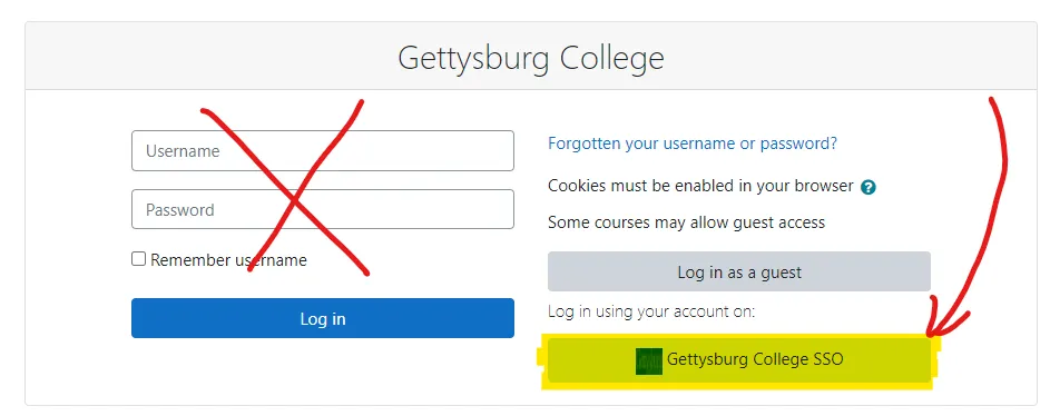 Moodle external user login screen