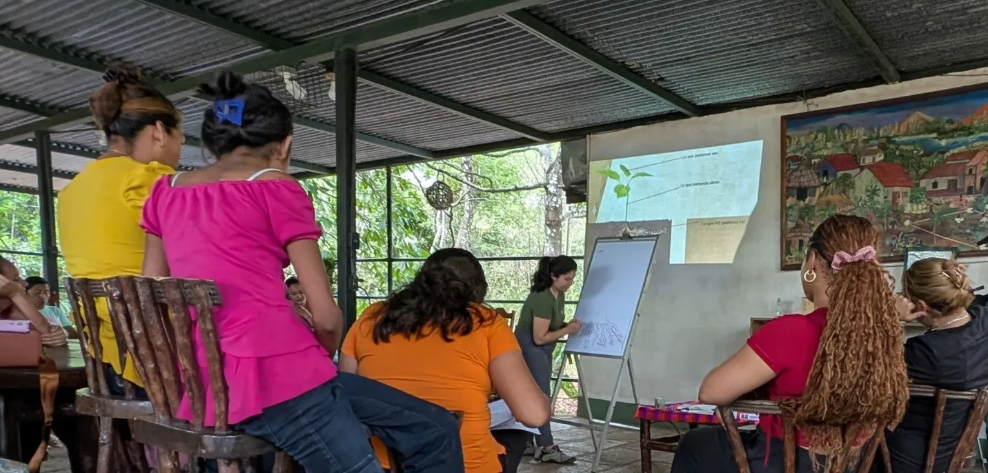 Students view a presentation in Nicaragua.