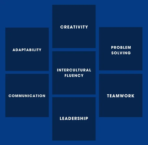 Adaptability, Communication, Creativity, Intercultural Fluency, Leadership, Problem Solving, Teamwork