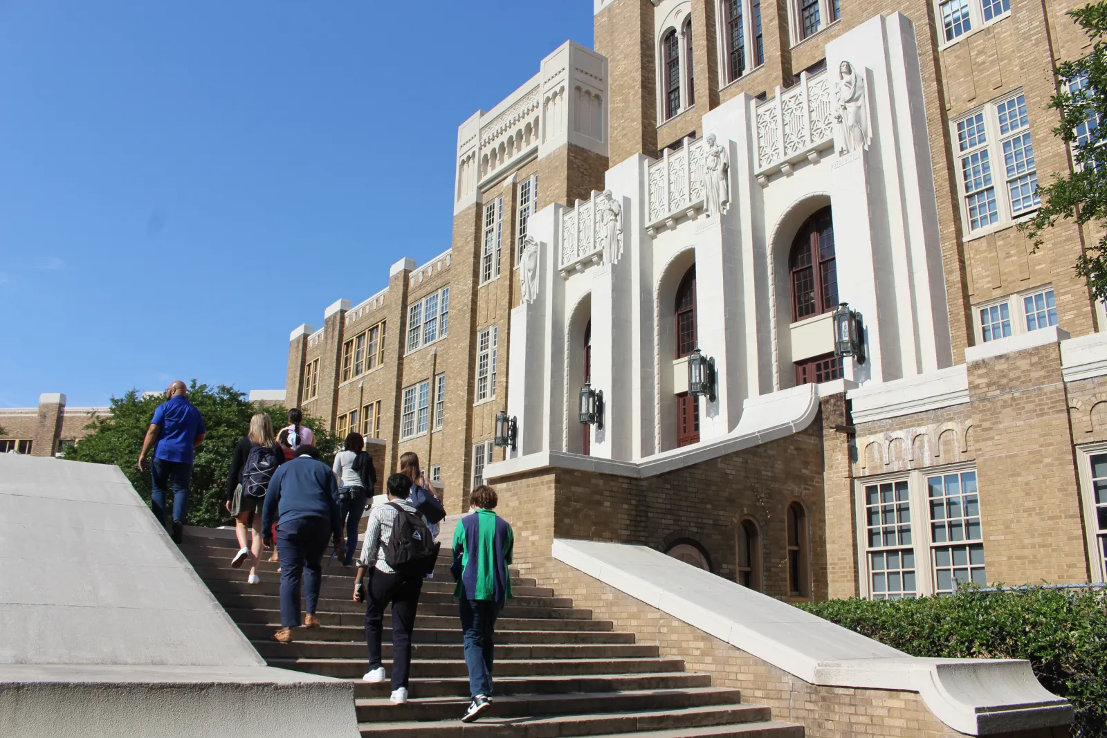 Students walking up the stairs
