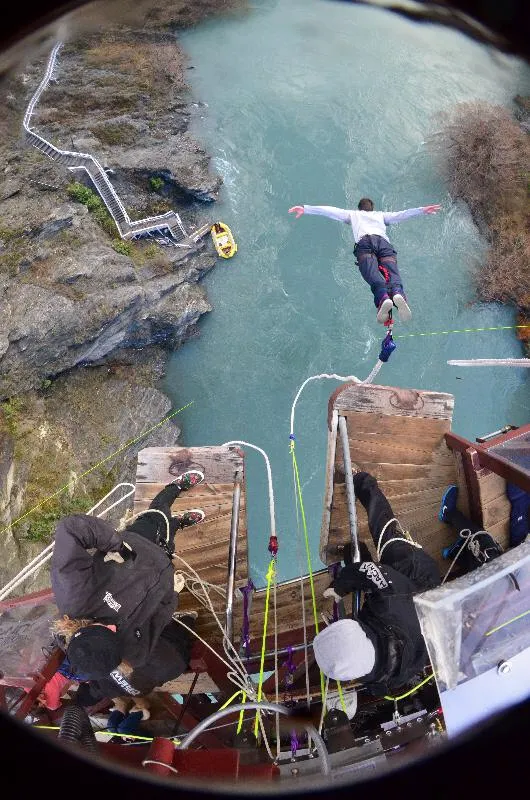 student mid-bungee jump
