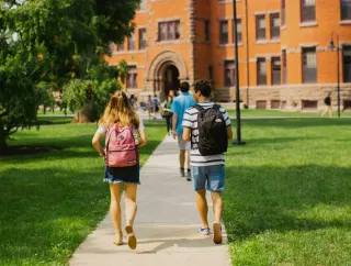 Students walking on campus.