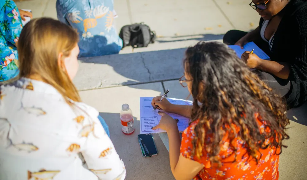 students study chemistry together outside