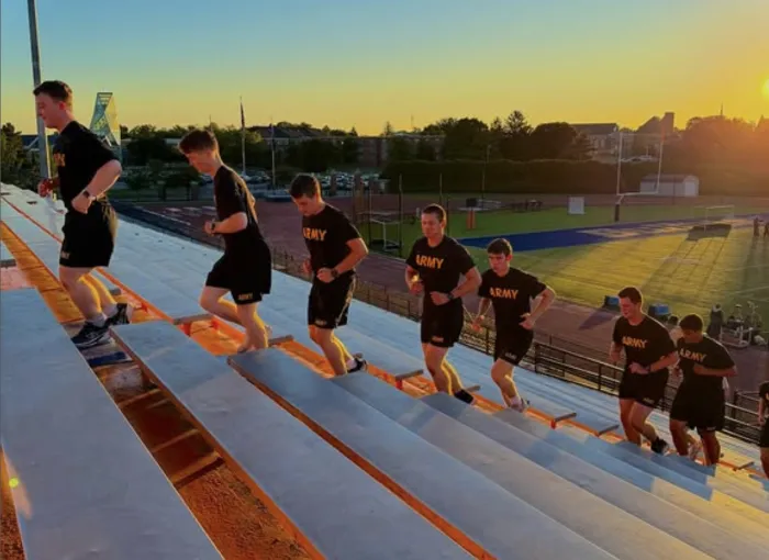 running up stadium steps