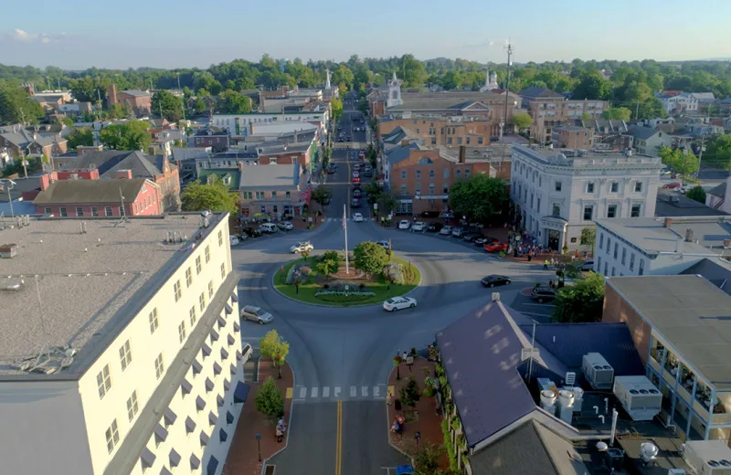 An aerial view of the town
