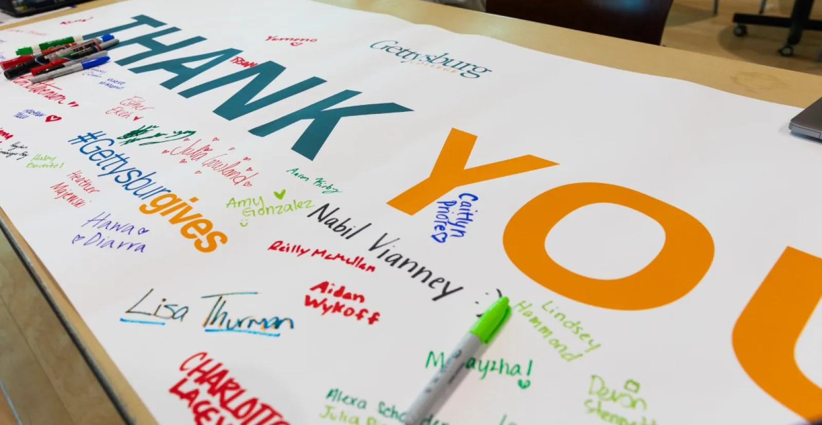 Students signed a thank you banner