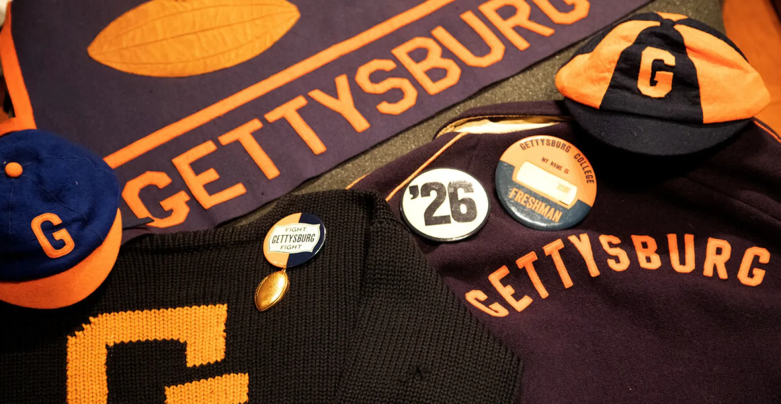 Gettysburg flags, buttons, and jackets from Special Collections.