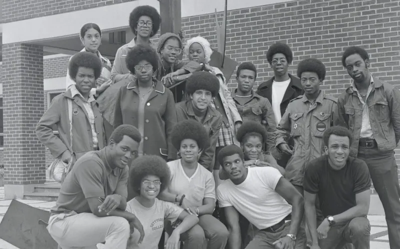 historical black and white photo of group of students of color