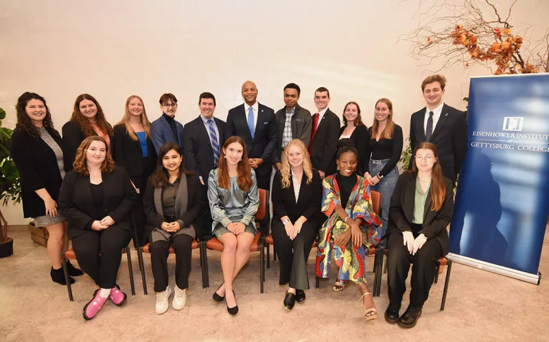 Eisenhower Institute participants and other student leaders take a picture with Gov. Moore