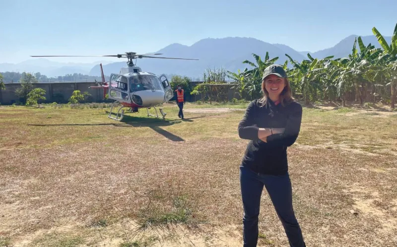 Katherine M. (Haas) Pompeani ’10 uses a helicopter to support DPAA recovery operations in Laos.