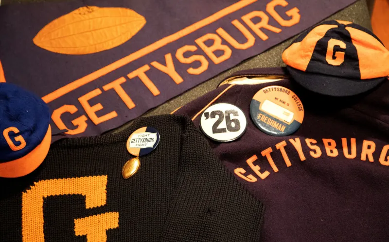 Gettysburg flags, buttons, and jackets from Special Collections.